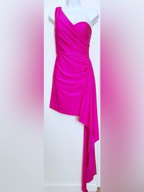 Gianni Bini Fuchsia Asymmetrical One-Shoulder Draped Skirt